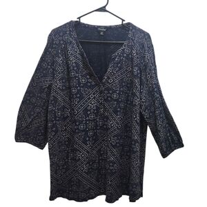 LUCKY Brand Navy Geo Paisley Bandana Boho Print Popover Blouse Plus 2X